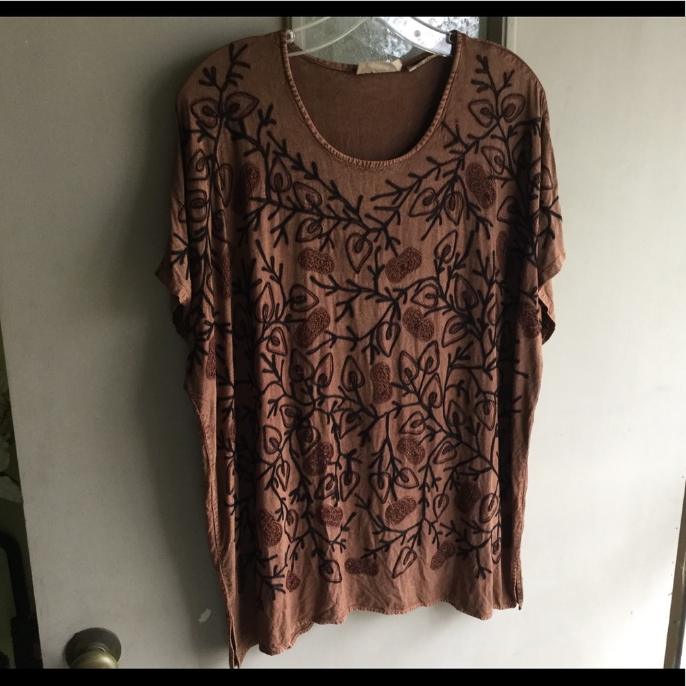 Brown Rayon Top with embroidery free Size